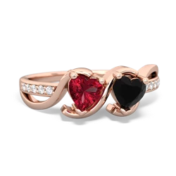 Lab Ruby Side By Side 14K Rose Gold ring R3090