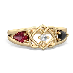 Lab Ruby Hearts Intertwined 14K Yellow Gold ring R5880