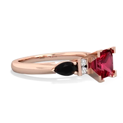 Lab Ruby 6Mm Princess Eternal Embrace Engagement 14K Rose Gold ring C2002