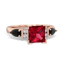 Lab Ruby 6Mm Princess Eternal Embrace Engagement 14K Rose Gold ring C2002