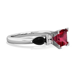 Lab Ruby 6Mm Princess Eternal Embrace Engagement 14K White Gold ring C2002