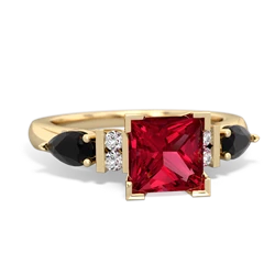 Lab Ruby 6Mm Princess Eternal Embrace Engagement 14K Yellow Gold ring C2002