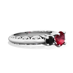 Lab Ruby Art Deco Eternal Embrace Engagement 14K White Gold ring C2003