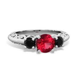 Lab Ruby Art Deco Eternal Embrace Engagement 14K White Gold ring C2003