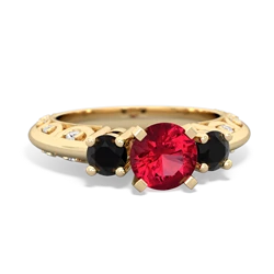 Lab Ruby Art Deco Eternal Embrace Engagement 14K Yellow Gold ring C2003