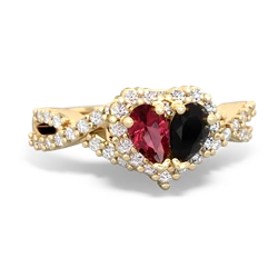 Lab Ruby Diamond Twist 'One Heart' 14K Yellow Gold ring R2640HRT