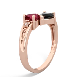 Lab Ruby Snuggling Hearts 14K Rose Gold ring R2178