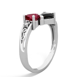 Lab Ruby Snuggling Hearts 14K White Gold ring R2178