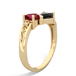 Lab Ruby Snuggling Hearts 14K Yellow Gold ring R2178