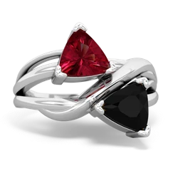 Lab Ruby Split Band Swirl 14K White Gold ring R2341