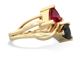 Lab Ruby Split Band Swirl 14K Yellow Gold ring R2341