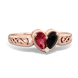 Lab Ruby Filligree 'One Heart' 14K Rose Gold ring R5070