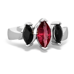 Lab Ruby Three Peeks 14K White Gold ring R2433