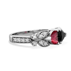 Lab Ruby Diamond Butterflies 14K White Gold ring R5601