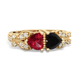 Lab Ruby Diamond Butterflies 14K Yellow Gold ring R5601