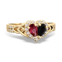 Lab Ruby Celtic Knot Two Hearts As One 14K Yellow Gold ring R2644HRT