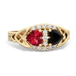 Lab Ruby Sparkling Celtic Knot 14K Yellow Gold ring R2645