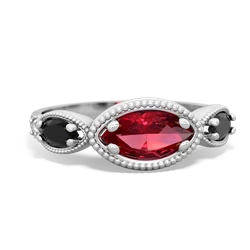 Lab Ruby Milgrain Marquise 14K White Gold ring R5700