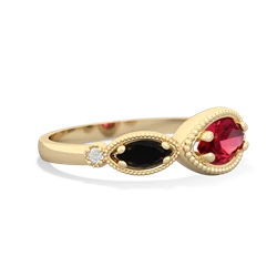 Lab Ruby Milgrain Marquise 14K Yellow Gold ring R5700