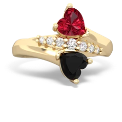 Lab Ruby Heart To Heart 14K Yellow Gold ring R2064