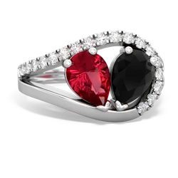 Lab Ruby Nestled Heart Keepsake 14K White Gold ring R5650