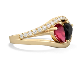 Lab Ruby Nestled Heart Keepsake 14K Yellow Gold ring R5650