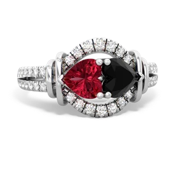 Lab Ruby Art-Deco Keepsake 14K White Gold ring R5630