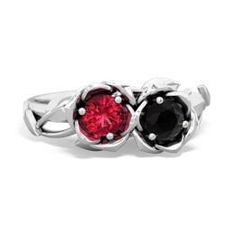 Lab Ruby Rose Garden 14K White Gold ring R5510