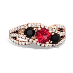 Lab Ruby Three Stone Aurora 14K Rose Gold ring R3080