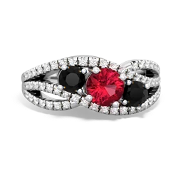 Lab Ruby Three Stone Aurora 14K White Gold ring R3080