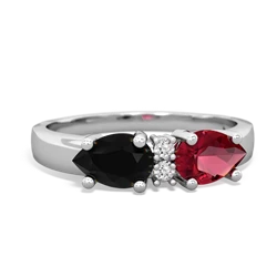 Lab Ruby Pear Bowtie 14K White Gold ring R0865