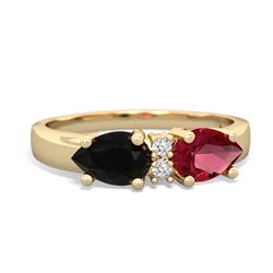 Lab Ruby Pear Bowtie 14K Yellow Gold ring R0865