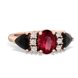 Lab Ruby Antique Style Three Stone 14K Rose Gold ring R2186