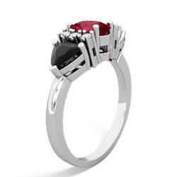 Lab Ruby Antique Style Three Stone 14K White Gold ring R2186