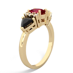 Lab Ruby Antique Style Three Stone 14K Yellow Gold ring R2186