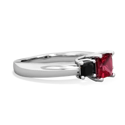 Lab Ruby Three Stone Trellis 14K White Gold ring R4015