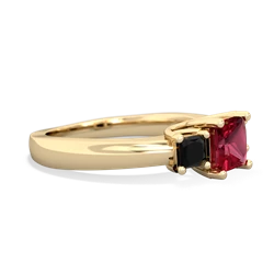 Lab Ruby Three Stone Trellis 14K Yellow Gold ring R4015