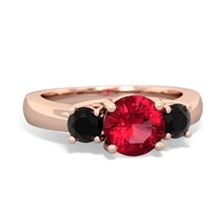 Lab Ruby Three Stone Round Trellis 14K Rose Gold ring R4018