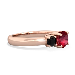 Lab Ruby Three Stone Round Trellis 14K Rose Gold ring R4018