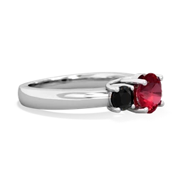 Lab Ruby Three Stone Round Trellis 14K White Gold ring R4018