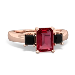 Lab Ruby Three Stone Emerald-Cut Trellis 14K Rose Gold ring R4021