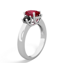 Lab Ruby Three Stone Oval Trellis 14K White Gold ring R4024