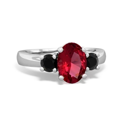 Lab Ruby Three Stone Oval Trellis 14K White Gold ring R4024