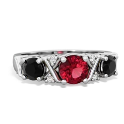 Lab Ruby Hugs And Kisses 14K White Gold ring R5016