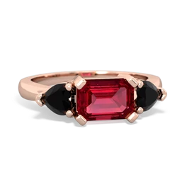 Lab Ruby Three Stone 14K Rose Gold ring R5235