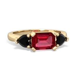 Lab Ruby Three Stone 14K Yellow Gold ring R5235