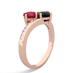 Lab Ruby Channel Set Two Stone 14K Rose Gold ring R5303