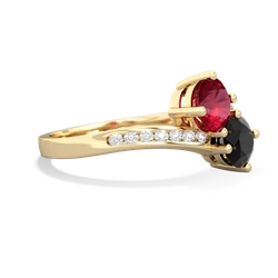 Lab Ruby Channel Set Two Stone 14K Yellow Gold ring R5303