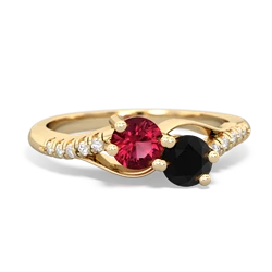 Lab Ruby Infinity Pave Two Stone 14K Yellow Gold ring R5285