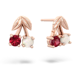 Lab Ruby Sweet Cherries 14K Rose Gold earrings E7001